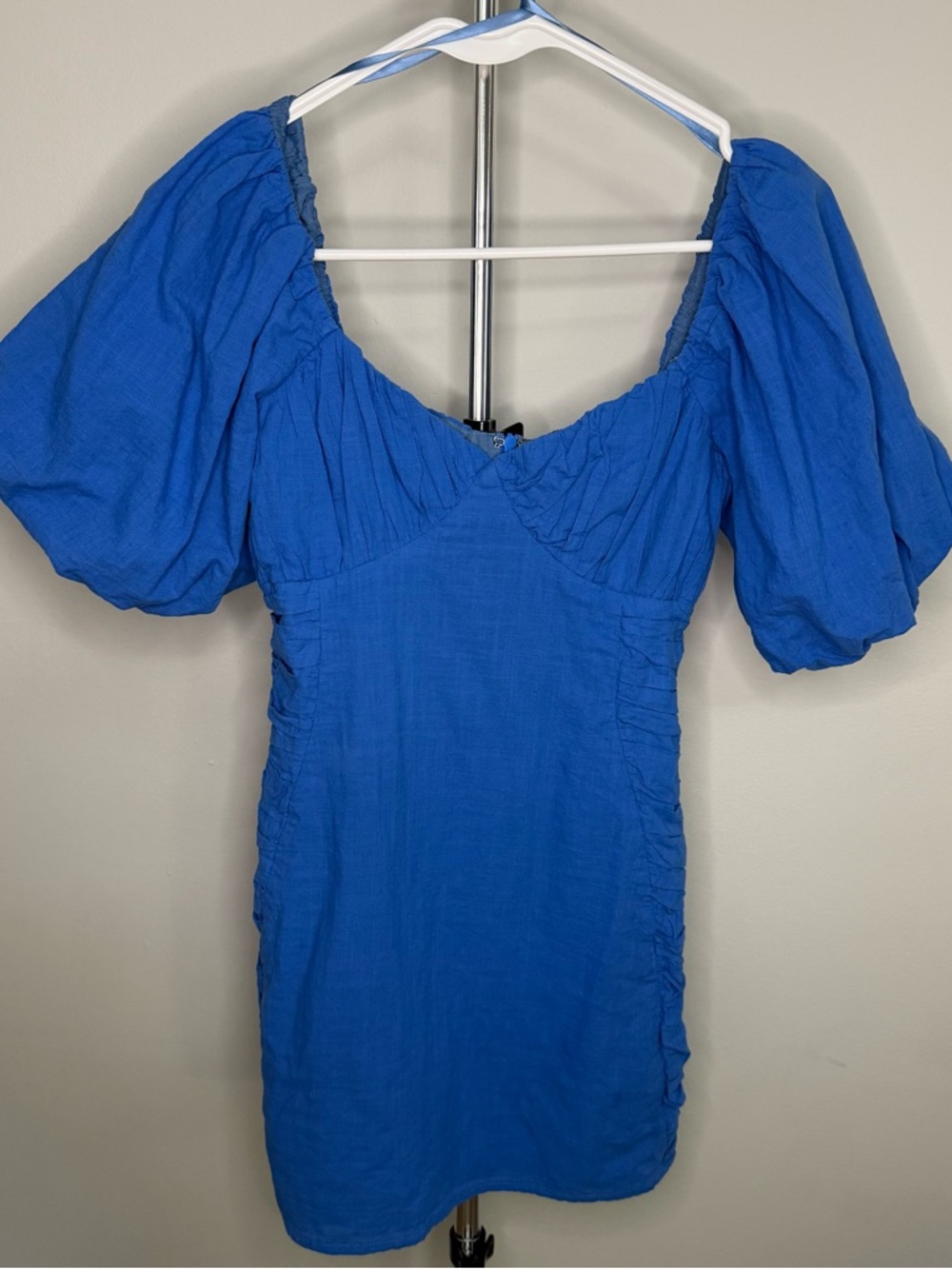 Seven Wonders Blue Puff Sleeve Mini Dress Cottagecore Smocked S